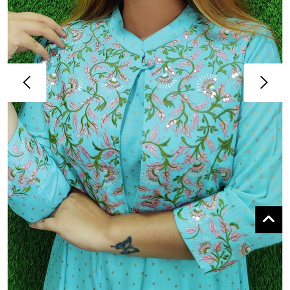 Cotton floral work coat model dress - Picture 2 of 3